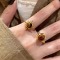 thumbnail image 3 of ZenCart Tiger Eye Stone Ring Flower Shape Retro Golden Index Finger Ring Electroplating Geometric Wide Adjustable Opening Ring Adult Club Party Jewelry, 3 of 8