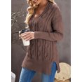 thumbnail image 4 of Asyoly Women's Casual Side Slit Knit Sweater Long Sleeve Solid Color Loose V-Neck Pullover Jumper Top, 4 of 8
