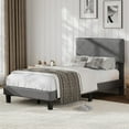 thumbnail image 3 of Twin Size Bed Frame with Upholstered Headboard, Twin Size Platform Bed Frame with Wooden Slat Support, Easy Assembly Platform Bed, No Box Spring Needed & Noise Free, Gray, 3 of 7