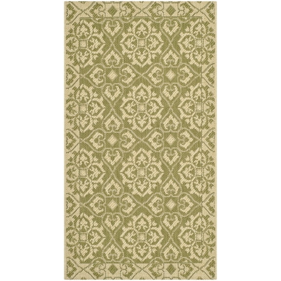 SAFAVIEH Courtyard Austin Geometric Indoor/Outdoor Area Rug, 2'7" x 5', Green/Cream