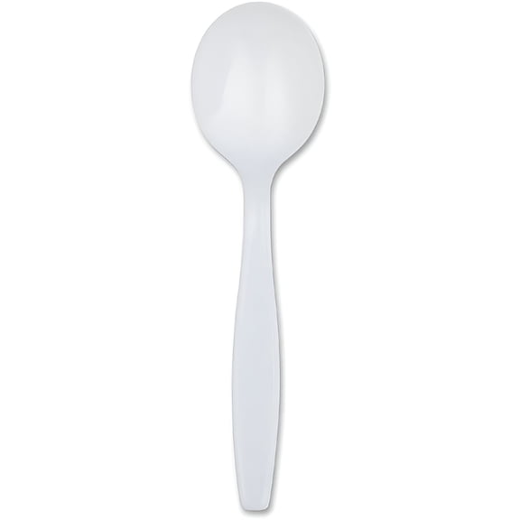 ACDANC Disposable Plastic White Soup Spoons (100 Count) for Home,Restaurant,Hotel,Deli & Big Parties