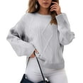 thumbnail image 2 of zaveiop Women's Clearance Oversized Cable Knit Crewneck Sweaters Ribbed Knit Loose Crewneck Cable Sweater Jumper Tops (Grey, XXXL), 2 of 5