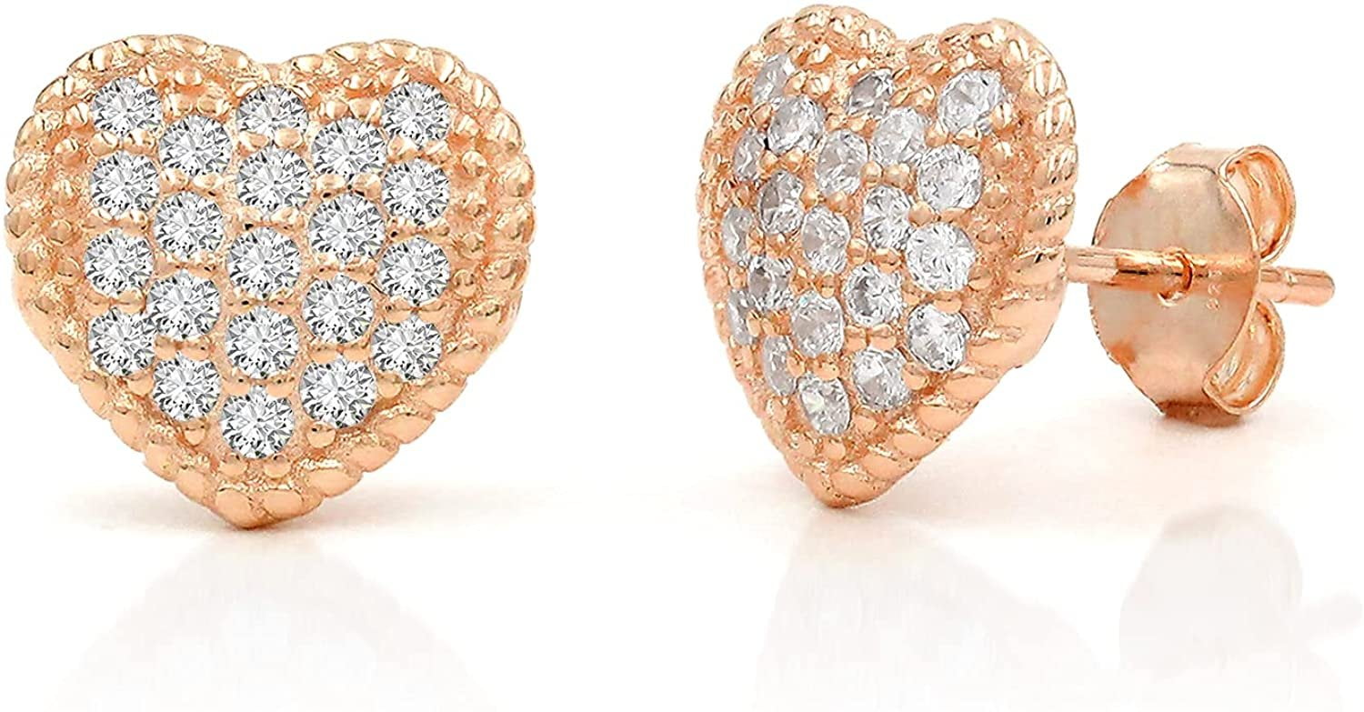 REAL 925 STERLING SILVER ELEGANT HEART OVER 14KT GOLD FINISH MICRO PAVE SETTING 