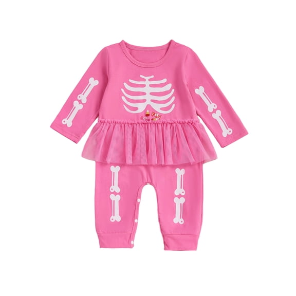 BemeyourBBs Girls Halloween Romper Skeleton Print Patchwork Long Sleeve Jumpsuits