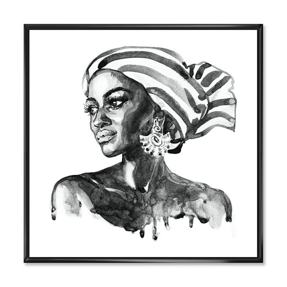 Designart 'Portrait of Afro American Woman XII' Modern Framed Canvas Wall Art Print