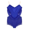 thumbnail image 4 of Hansber Women Latin Dance Dress Fringe Tassels Skirt Leotard Tango Cha-cha Salsa Rumba Performance Dancewear Royal Blue XS, 4 of 5