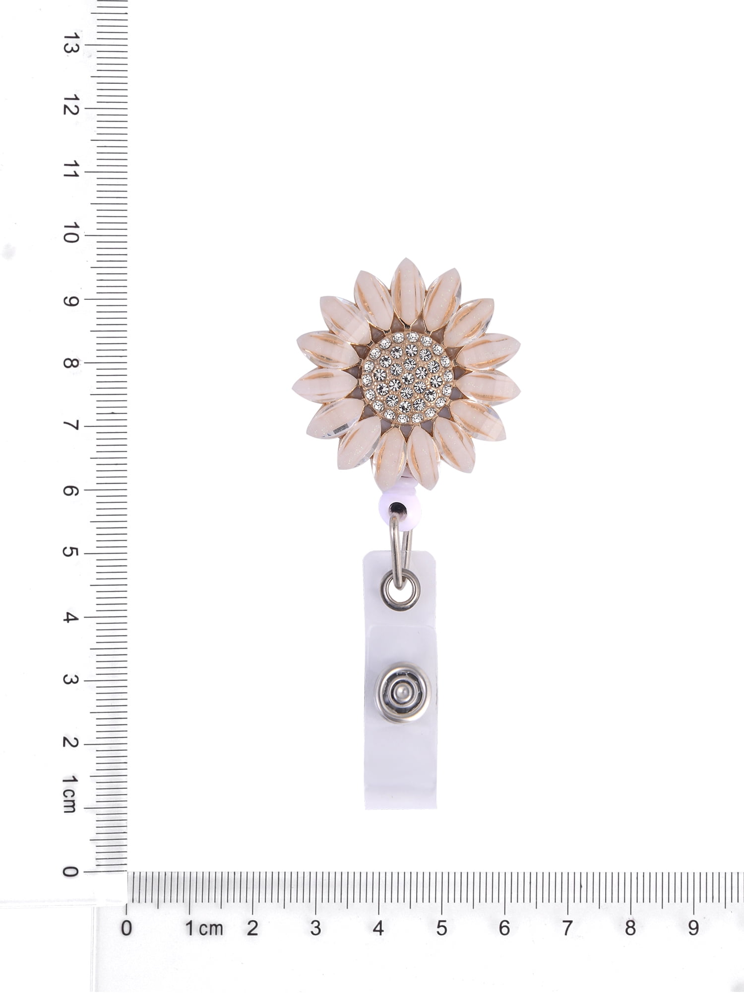Solutions Goldtone Acrylic Glitter Sunflower Badge Reel with Crystal Stones