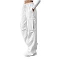 thumbnail image 5 of QATAINLAV Barrel Sweatpants for Woman Casual Baggy Wide Leg Cargo Pants Drawstring Work Trousers with Pockets White XXL, 5 of 9