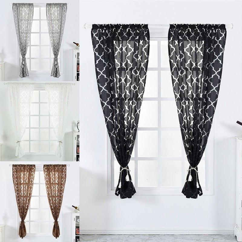 Black Voile Sheer Curtain Panel Window Balcony Tulle Room Divider Valances MT 