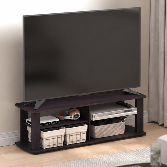 Furinno Turn-N-Tube Toolless Assembly Black TV Stand for TV up to 50 Inch, 3-Tier Entertainment Center, Open Back TV Console with Cable Management, for Living Room, Bedroom, Dark Mocha