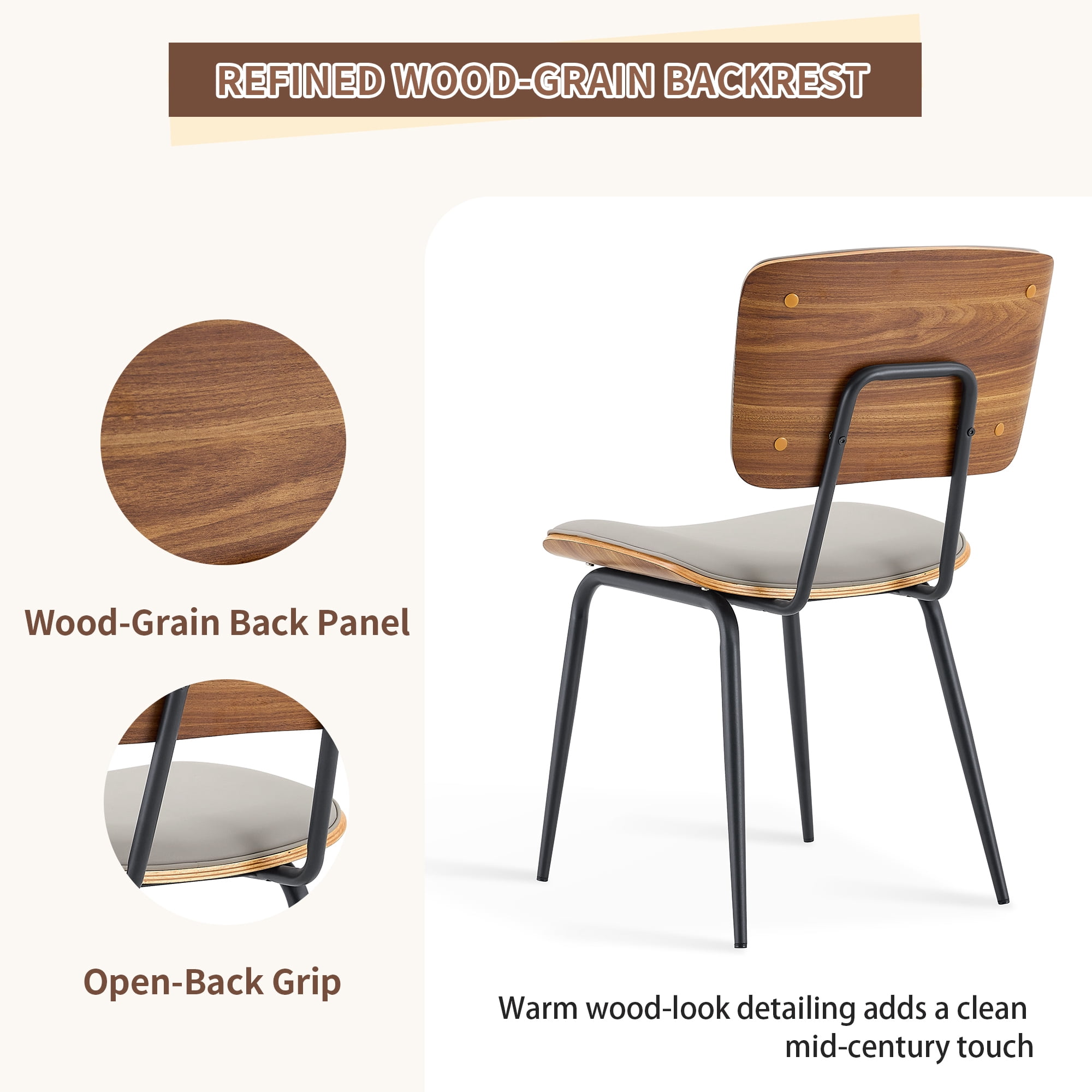 Leumius Dining Chairs Set of 4, Premium Faux Leather Upholstered Dining Room Chairs,High-Resilience Sponge Cushion,Sticker Craft Backrest,Metal Legs with Spray Coating Finish for Dining Room Gray