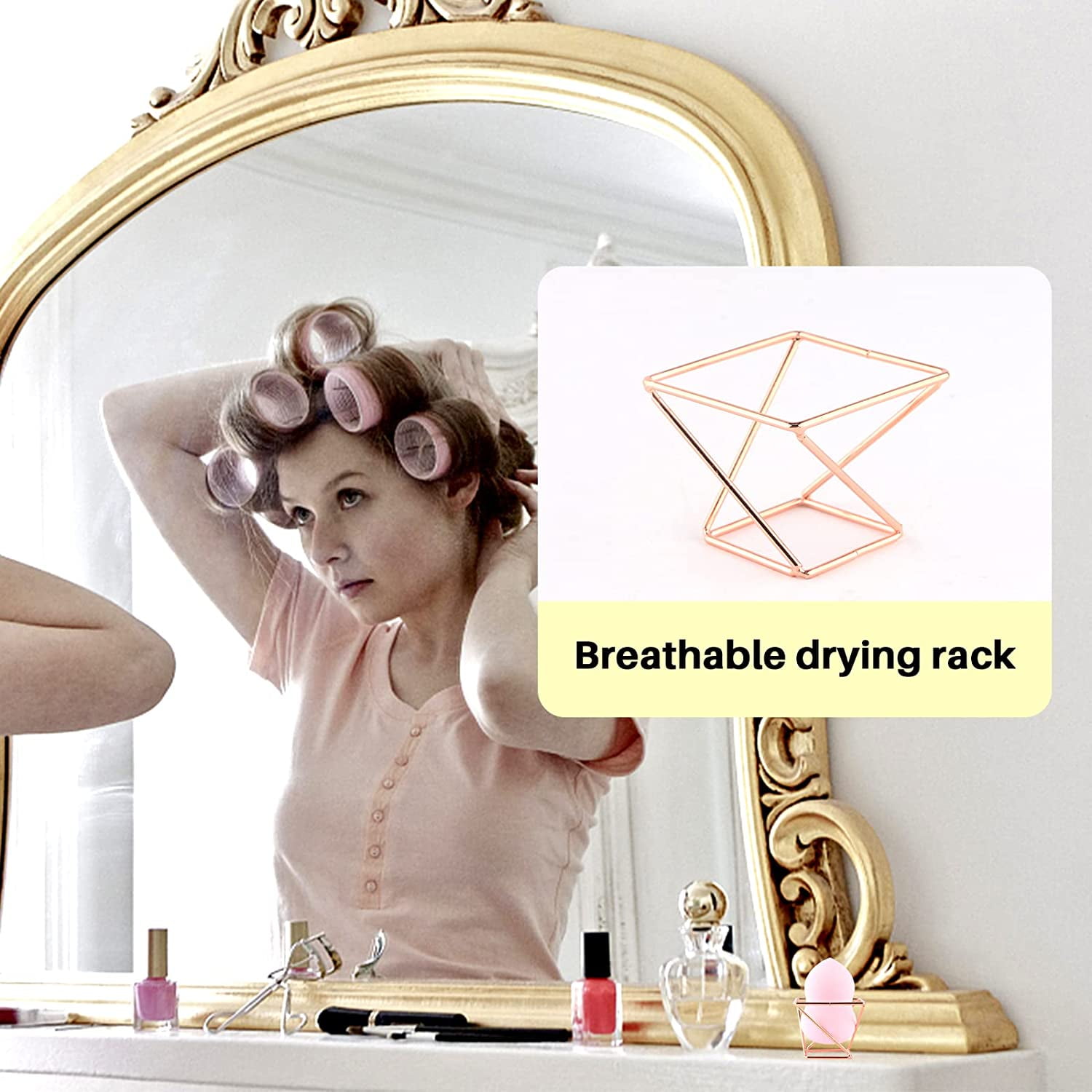 2PCS Beauty Sponge Holder Rose Gold Sponge Drying Stand Makeup Organizer Makeup Sponge Storage for Vanity Storage Rose Gold