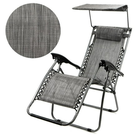 - XtremepowerUS Canopy Sun Shade Zero Gravity Lounge Chair Pillow Patio Seat Folding Adjustable Reclining Chair Cup Holder, Beige