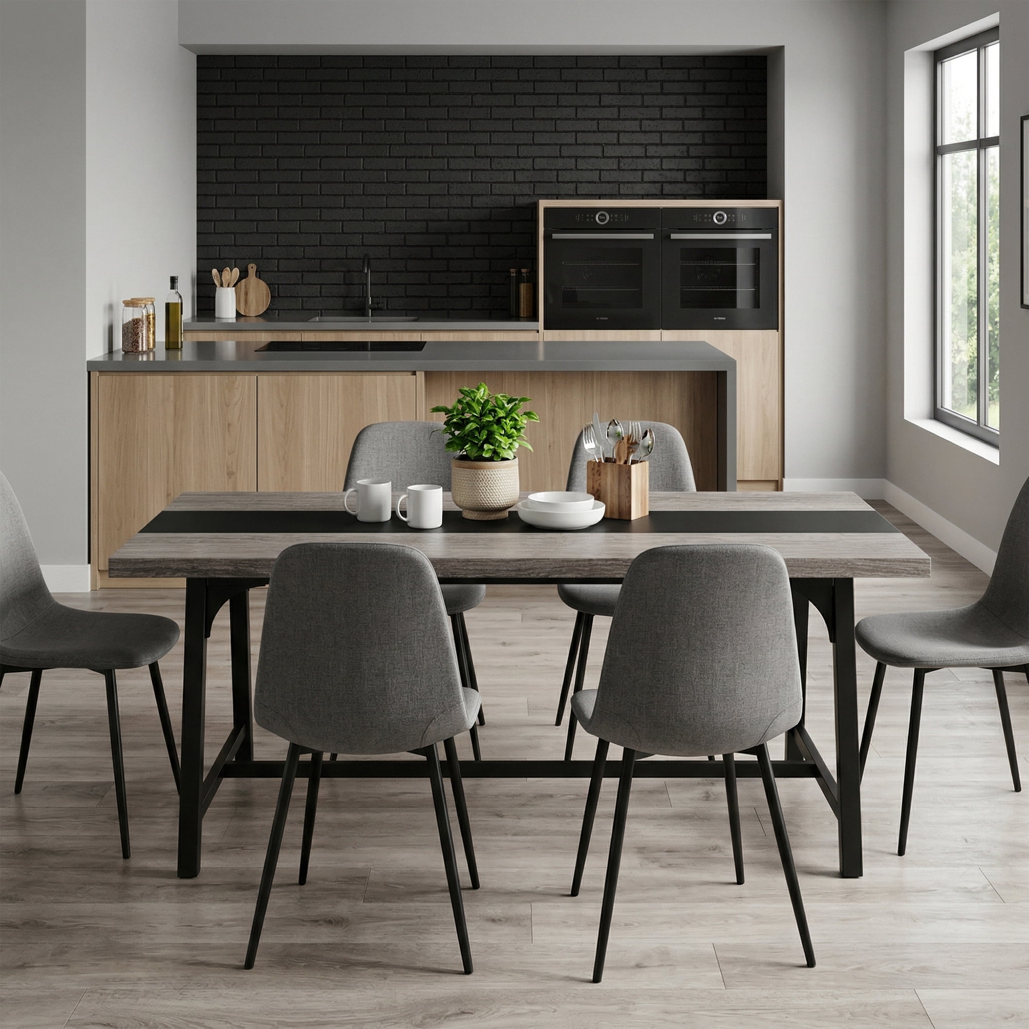 MAYEERTY 70.87 Inch Rectangular Wood Dining Table, Rustic Brown Kitchen Dinner Table with Heavy Duty Metal Frame for 6 to 8 People