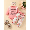 thumbnail image 3 of Baby Girls Clothes Fall/Winter Daddy's Girl Newborn Outfits 3M 6M 9M 12M 18M Long Sleeve Lace Ruffle Romper Pants Headband Set, 3 of 10