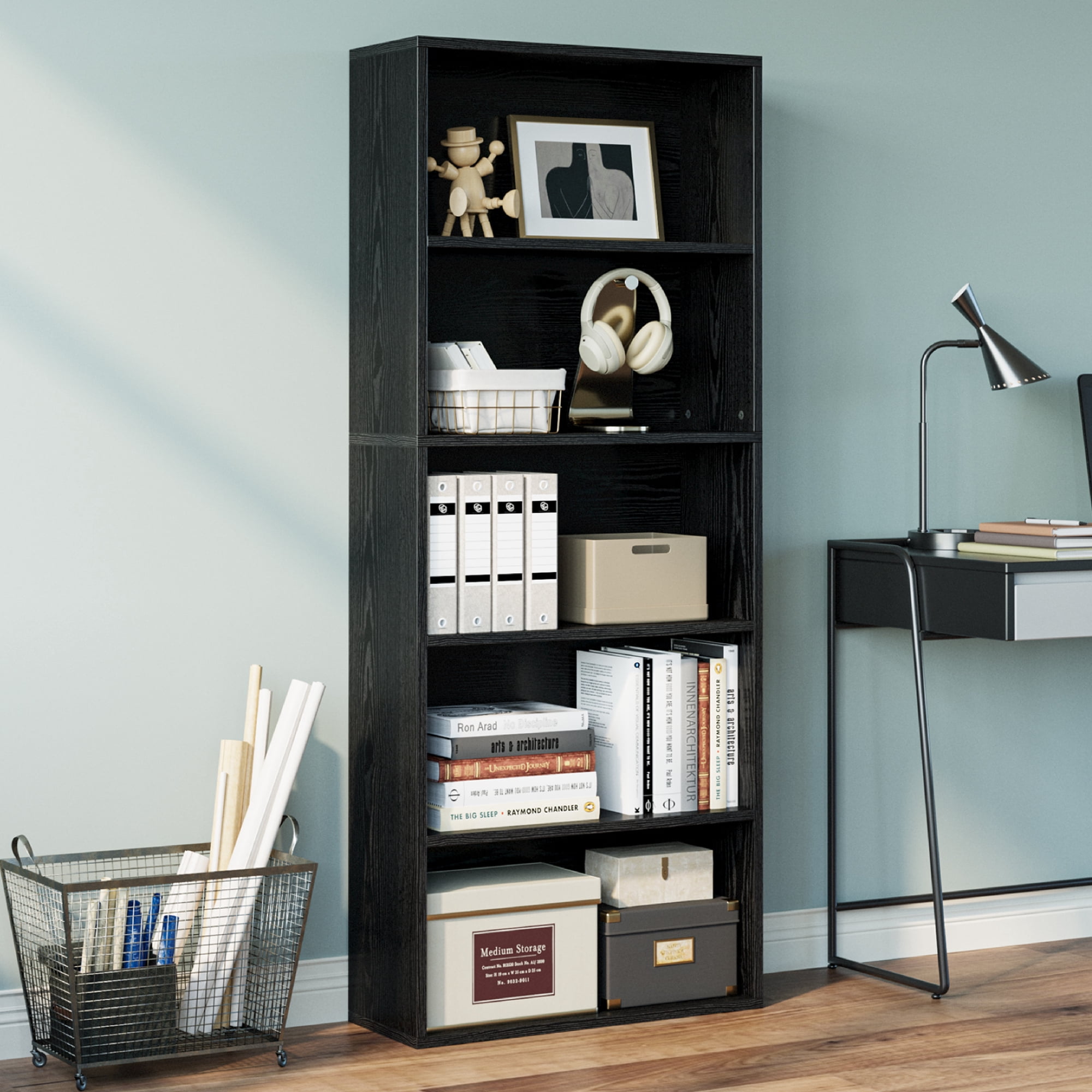 IRONCK 5 Shelf Bookcase, Free Standing Display Storage Bookshelf for Home Office, Black