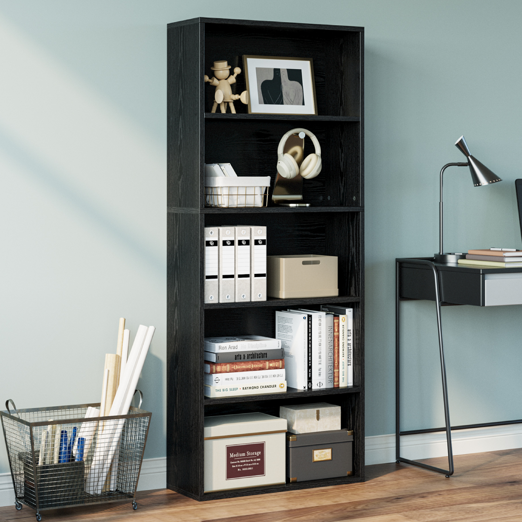 IRONCK 5-Shelf Bookcase, Black photo 2
