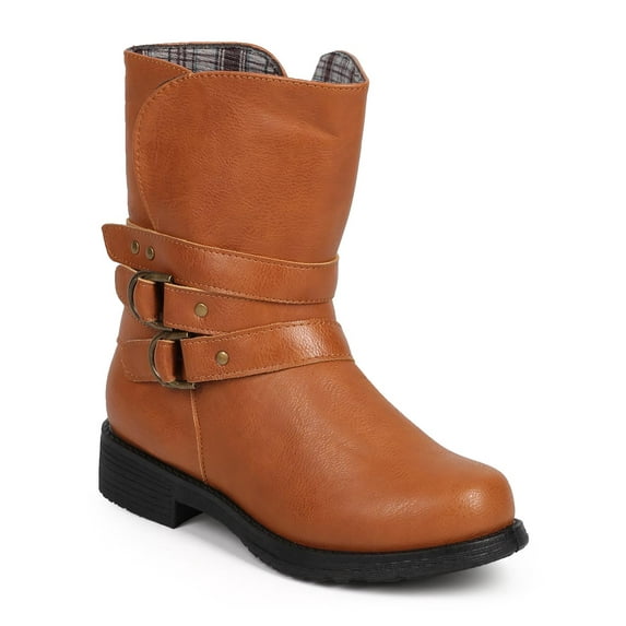 Refresh DF76 Women Leatherette Round Toe Belted Zip Motorcycle Boot