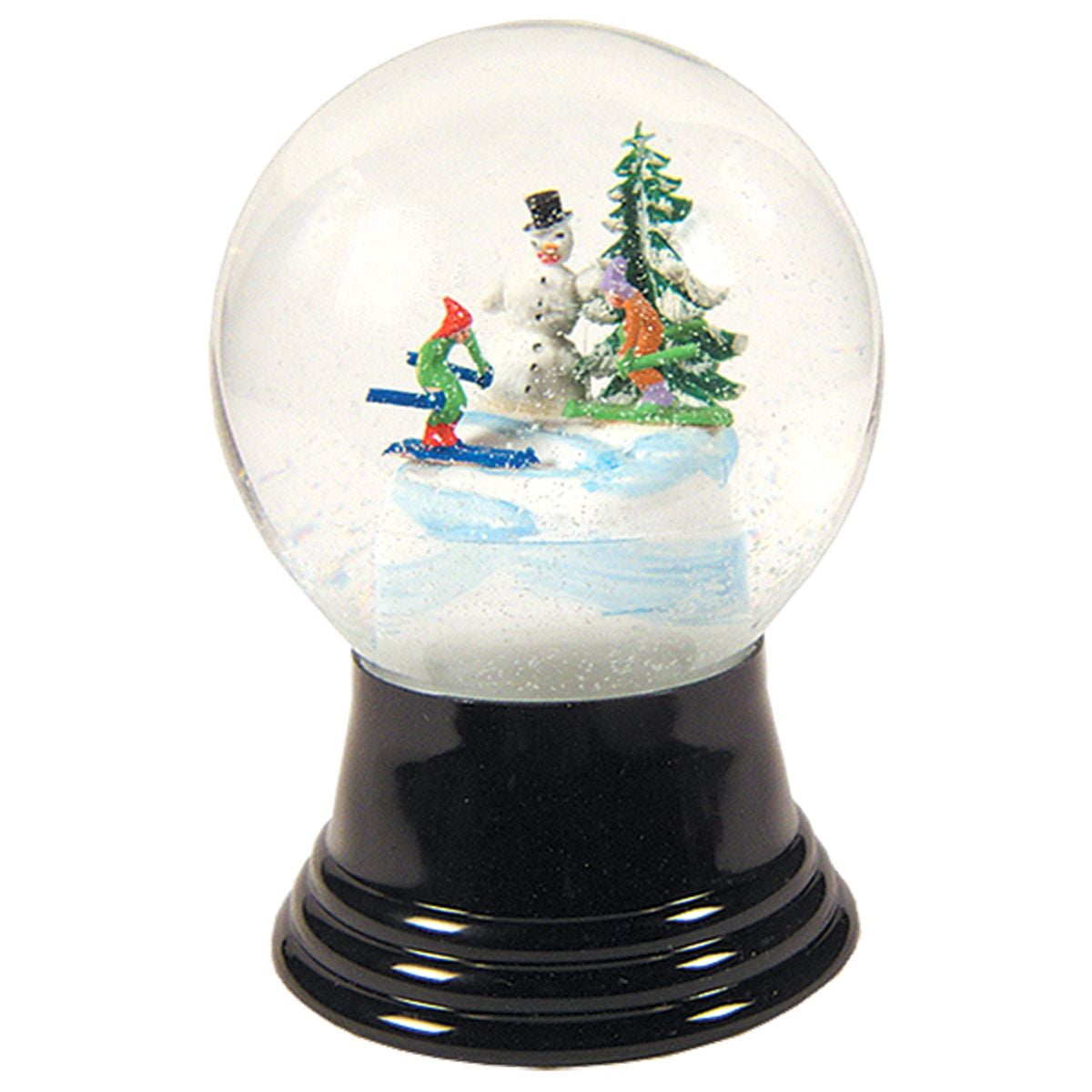 5" Black and White Perzy Snow Globe Medium Snowman with Skis Decoration