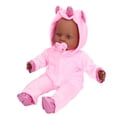 thumbnail image 3 of Muñeca bebé negra de 16 pulgadas, suave al tacto, de vinilo negro, con mono rosa, calcetines y chupete., 3 of 14