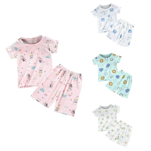 Ahuyic Toddler Kids Clothing Set,Kids Casual Outfits,Fashion Girls And Boys' Casual Short Sleeve Round Neck Collar Botton Printed Short Pants