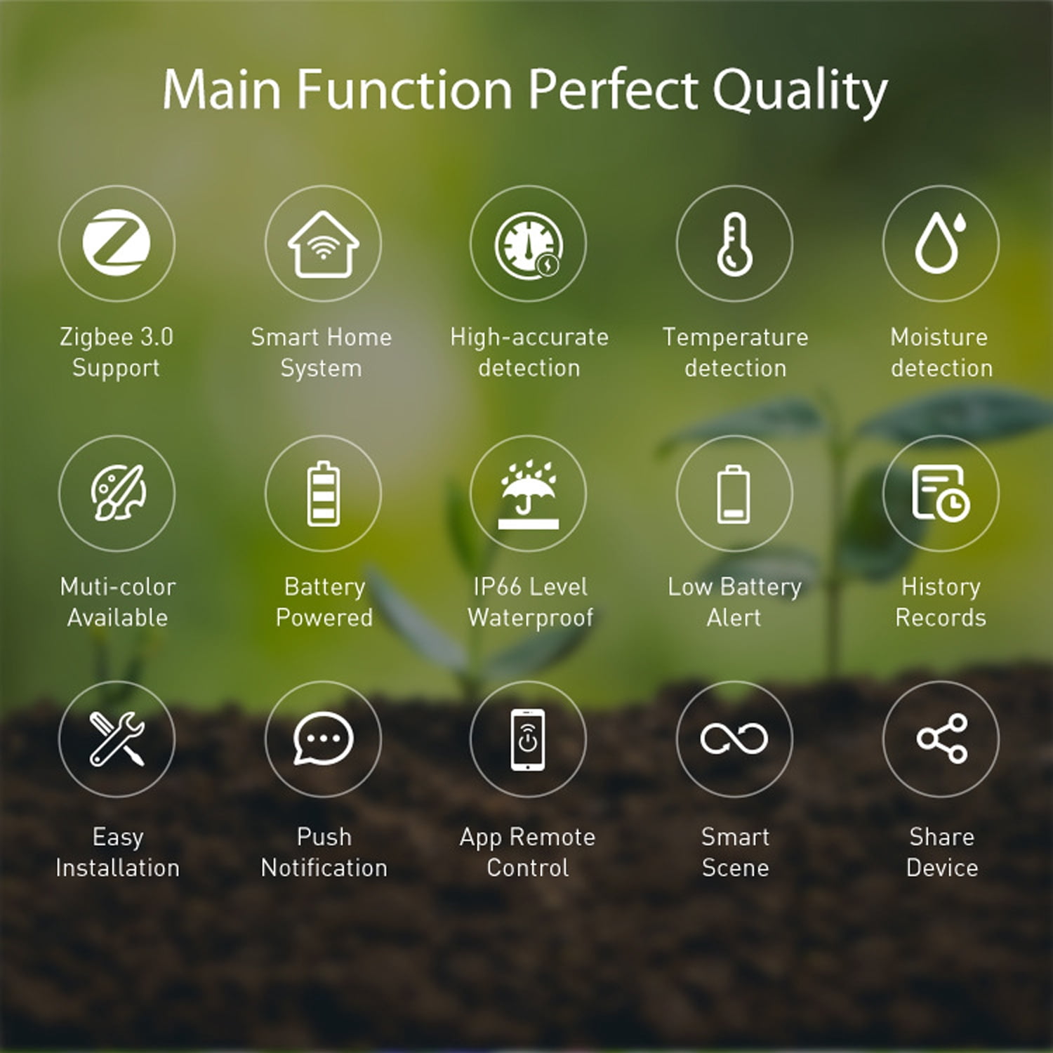 ZigBee 3.0 Soil Moisture & Temperature Sensor Meter, 4-in-1 Soil Moisture Meter, Wireless Transmission, Remote Monitoring, for Greenhouses, Gardens,Home Assistant,Zigbee2MQTT