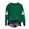 thumbnail image 5 of YOIAVAIOY Womens Ghost Sweatshirt Novelty Graphic Print Fleece Sweatshirts Long Sleeve Round Neck Festival Tops Causal Holiday Outfits Army Green S, 5 of 7