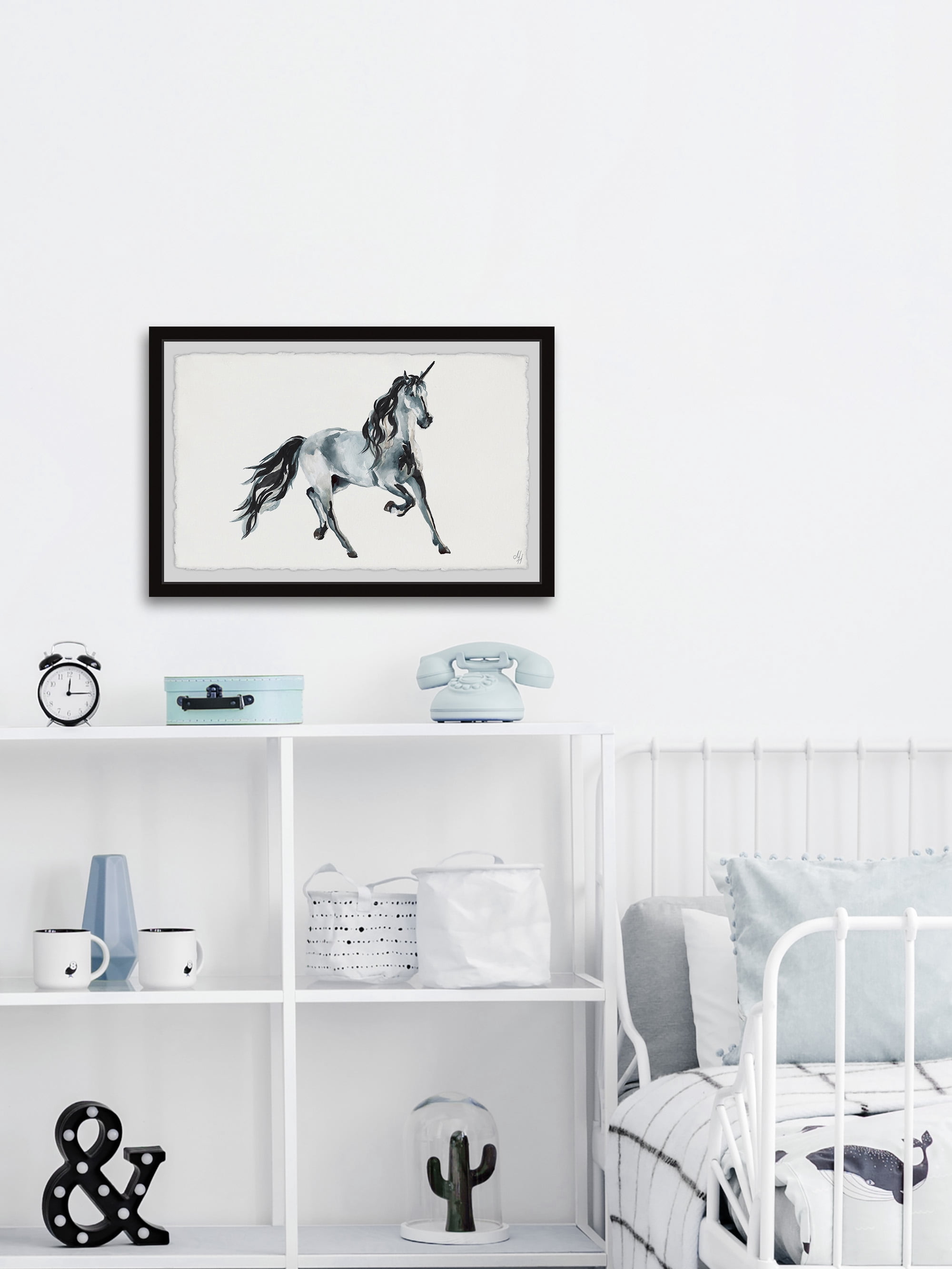 Marmont Hill Majestic Black Unicorn Framed Wall Art, 24.00" x 1.50"