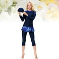 thumbnail image 2 of 3 Pcs Southeast Asia Women Swimsuit Traditional Swimwear Modest Swimming Beachwear Swim Coat Pants Kit for Women Ladies (Navy, XL), 2 of 8