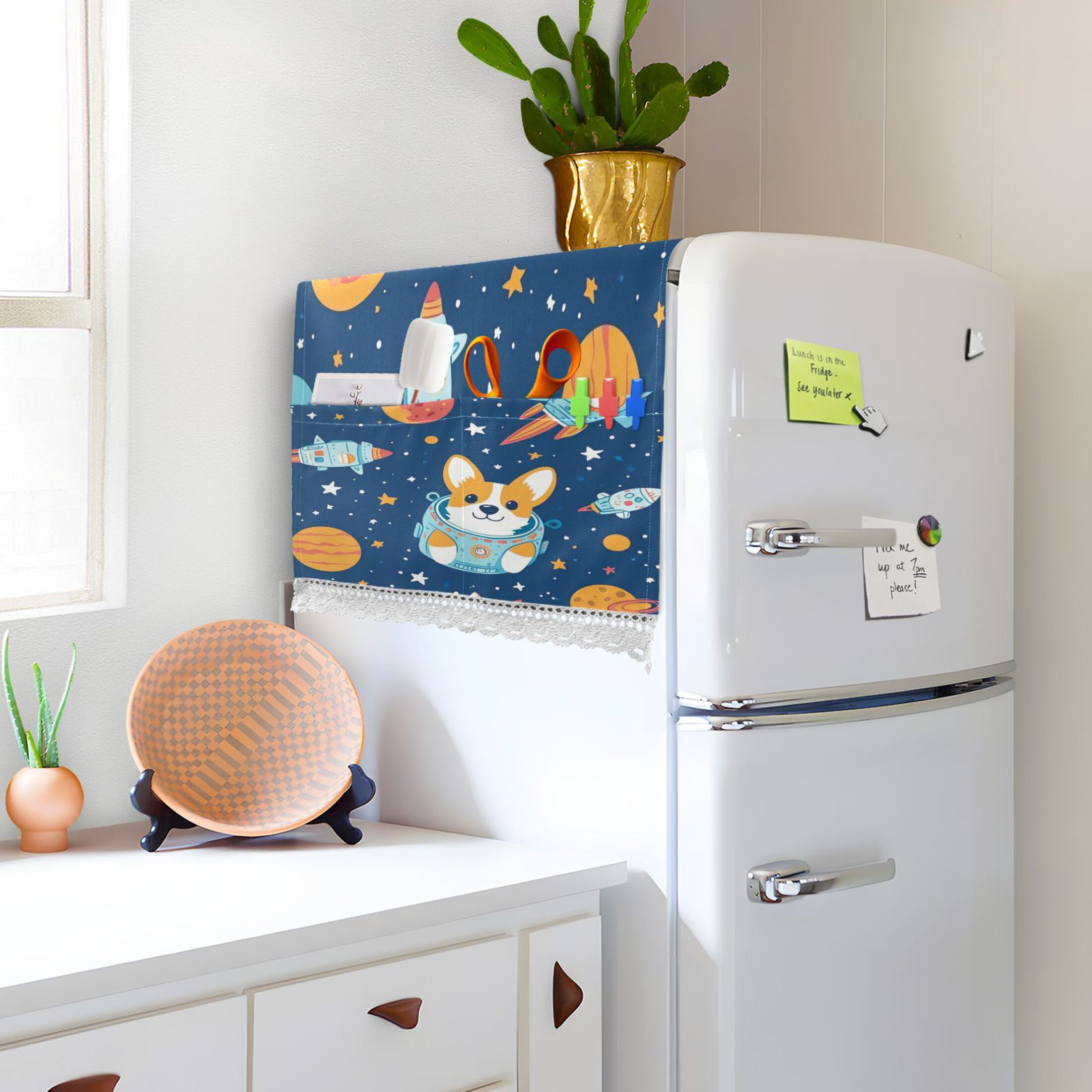 WOBOGO Corgi Rocket Element Pattern Washing Machine Cloth Dryer Refrigerator Top Cover Protective Non-Slip Mat For Kitchen Laundry
