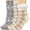 B-Gray snow deer + Mint beige check pattern, variant on Loritta Secret Women Fuzzy Slipper Socks, 2 Pairs Christmas Winter Cozy Warm Thick Socks with Non-Slip Grippers