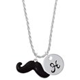 thumbnail image 1 of Delight Jewelry Silvertone Large Black Enamel Mustache Silvertone Script Initial Disc - H - Charm Necklace, 20"+3", 1 of 4