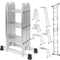 NETAJE 12.5ft 7 in 1 Multi-Purpose Ladder W/Anti-Slip Feet, EN 131 Standard 330LB Capacity, Folding Aluminium Extension Ladder