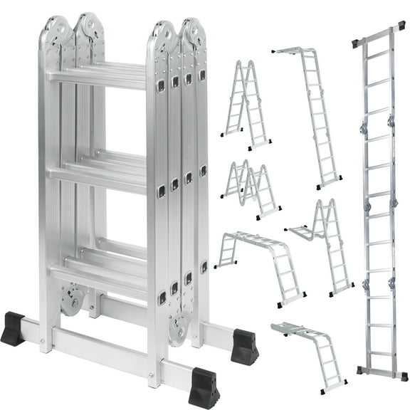 NETAJE 12.5ft 7 in 1 Multi-Purpose Ladder W/Anti-Slip Feet, EN 131 Standard 330LB Capacity, Folding Aluminium Extension Ladder