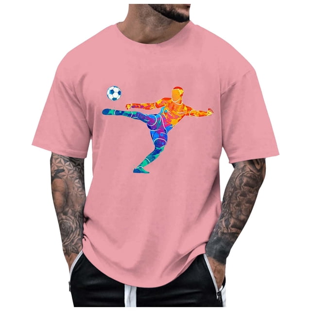 LUOGENLI T-shirts pour Hommes T-shirts d'Été pour Hommes Rue Extérieure Manches Courtes Col Rond t-Shirt Manches Courtes Football Tir Violent T-shirts Graphiques TTG Vêtements d'Été