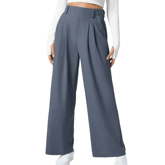 Pantalones de Traje Anchos para Mujer, Holgados, de Cintura Alta Elástica, Informales, Largos, Color Gris Oscuro, Talla XXL