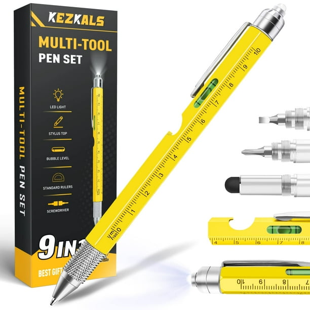 Bolígrafo multiherramienta KEZKALS 9 en 1 para hombre con luz LED y regla