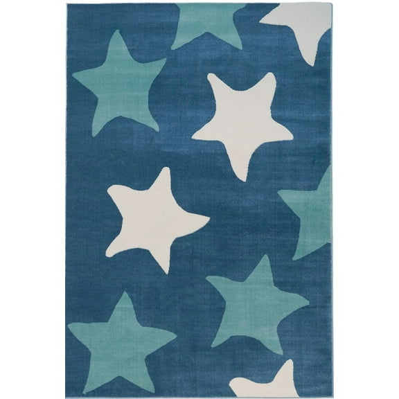 Ladole Rugs Stars Pattern Inspiration Collection Machine Made Area Rug Carpet in White Blue, 4x6 (3'11" x 5'7", 120cm x 170cm)