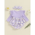thumbnail image 4 of Suealasg Baby Girls Clothes Newborn Girls Long Sleeve Daisy Print Ribbed Romper + Headband Set 3 6 12 18 Months Infant Girl Fall 2Pcs Outfits, 4 of 7