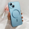 thumbnail image 2 of Magnetic case for iPhone 13 Phone Case for Women, Matte Luxury Soft Metallic Luster Design with Camera Lens Protector, Compatible with Magsafe Case for iPhone 13 6.1" - Blue, 2 of 13