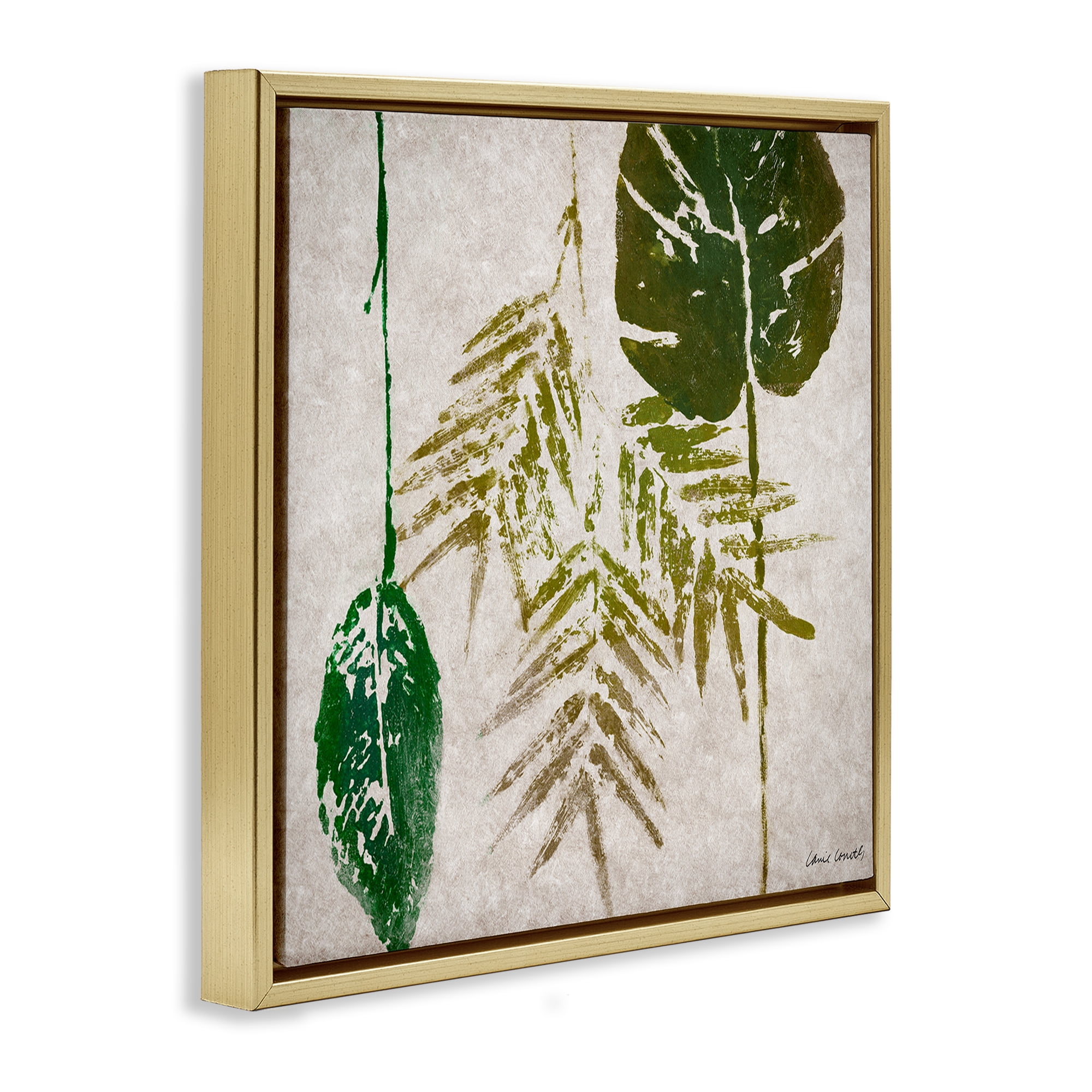 Stupell Industries Botanical Leaf Impressions Botanical & Floral Painting Gold Floater Framed Canvas Art Print Wall Art, 25 x 25