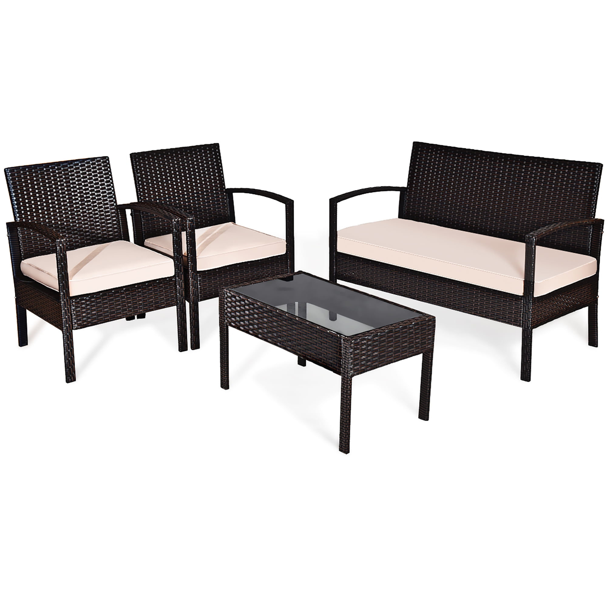 4 PCS Patio Furniture Set Sofa Coffee Table Steel Frame Garden Deck Black New 