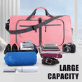 thumbnail image 4 of XUEYU 65L Foldable Duffel Bag Women, 24" Travel Bag with Shoes Compartment, Weekender Bag for Women with Trolley Sleeve for Men and Women Waterproof, Large Duffle Bag for Travel, Pink, 4 of 7