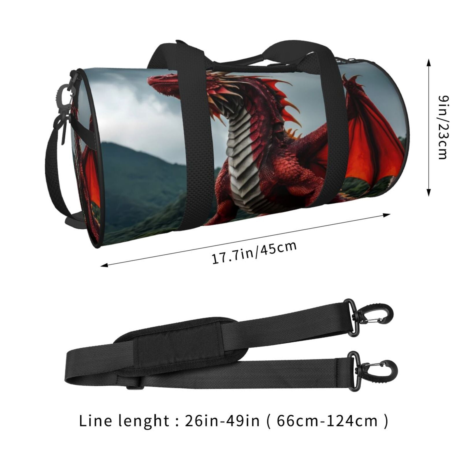 Vsdgher Majestic Red Dragon 45L Foldable Duffel Bag, Sports Gym Bag,Overnight Bag, Portable Weekender Bag for Airplanes