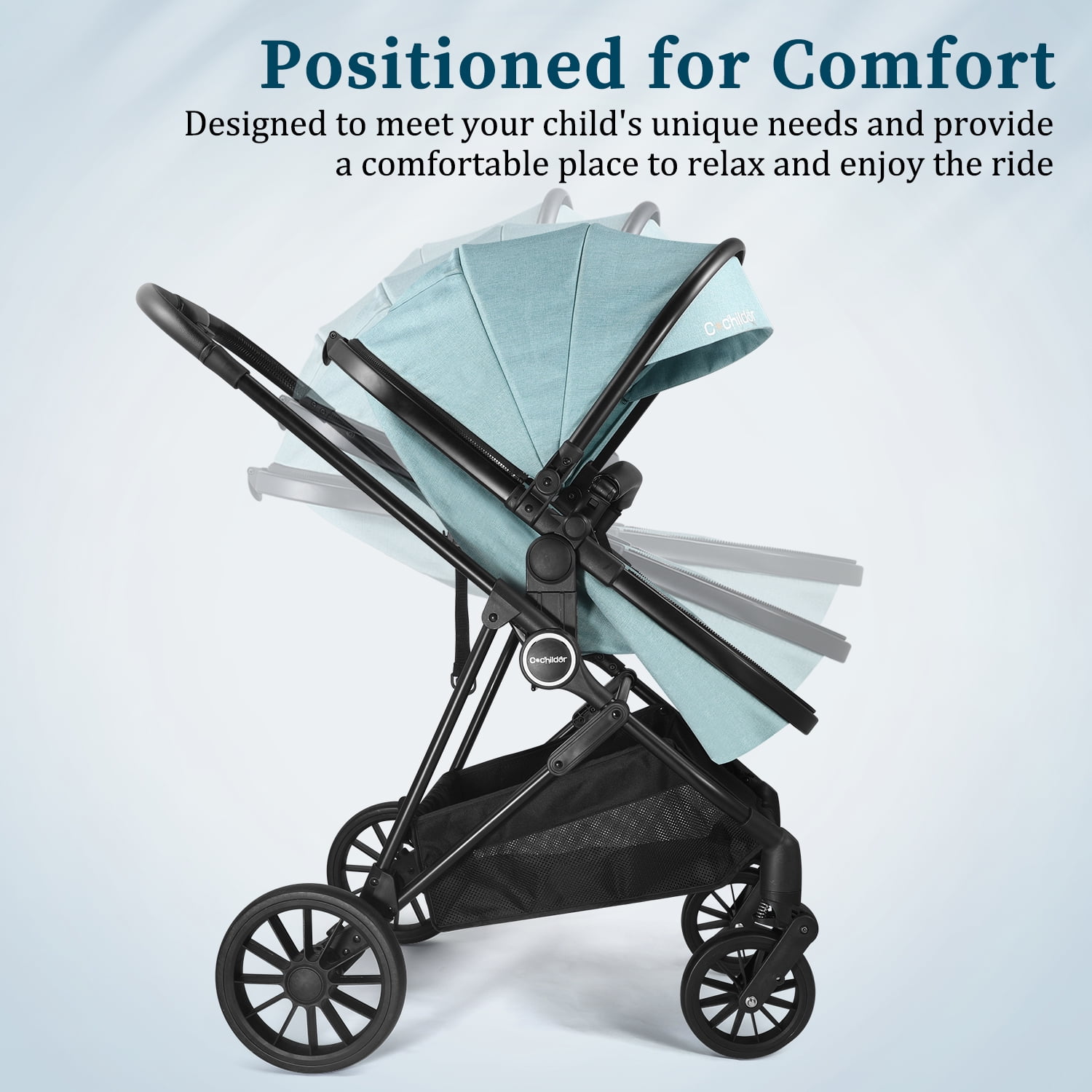 Cochildor Lite 2.0 Baby Stroller with Bassinet Mode - 3-Position Reversible Lightweight Stroller for 0-36 Months, Foldable Compact Travel Stroller with UPF 50+ Canopy, Blue