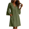 thumbnail image 5 of DuoJiaJ Womens Casual Dress, V Neck Long Sleeve Loose Fit Dresses Green S-2XL, 5 of 7