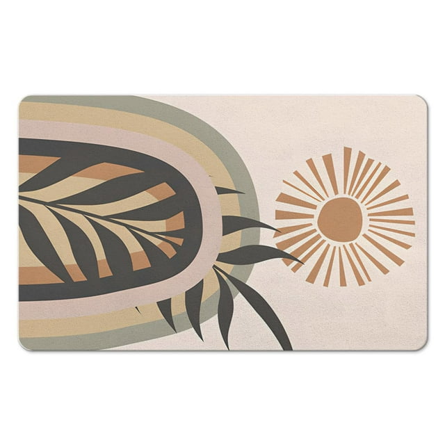 Non-Slip Boho Bath Mat with Eye-Catching Retro Sun Design - Colorful Half Circle Rug, Soft Water Absorbent Fiber for Dry Bathroom Floors, Semi Round Rainbow Design, Add Charm to Your Decor, 20x32 inch