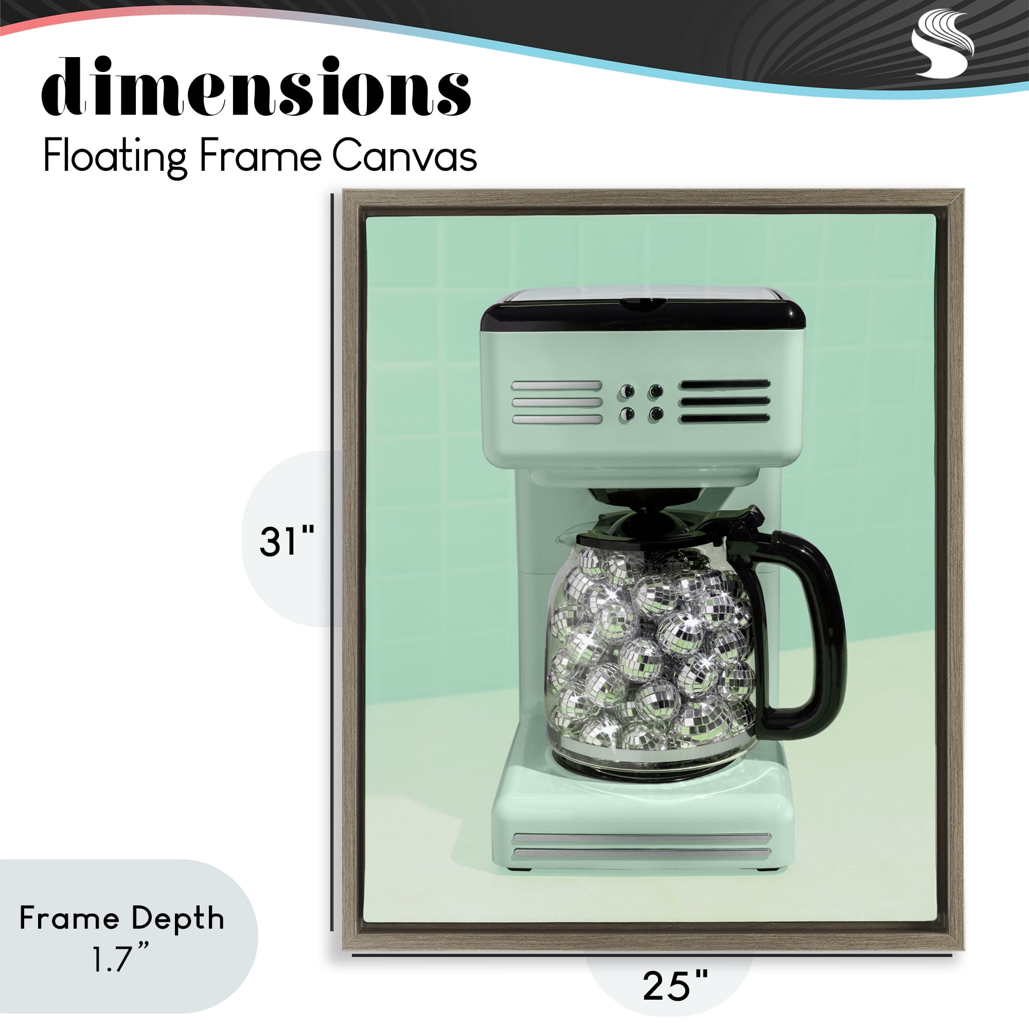 Stupell Industries Disco Coffee Maker over Green Brown Framed Floater Canvas Wall Art, design by LISH Creative