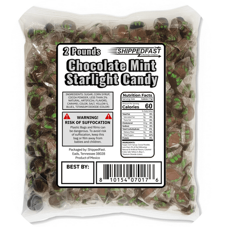 Chocolate Starlight Mint Hard Candy 2 Pound Individually Wrapped Bag