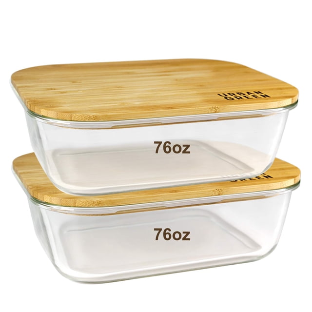 Contenedores para Alimentos Urban Green Paquete de 2 de 2260ml con Tapa de Bambú
